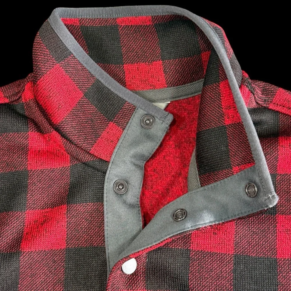 Eddie Bauer Men's Fleece Pullover Red Black Buffalo Check Outdoor Casual Medium